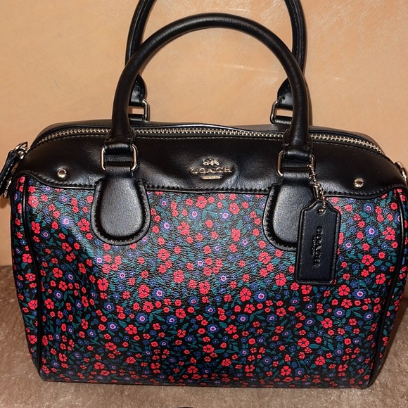 Coach Handbags - COACH canvas leather Floral satchel with 4’ strap